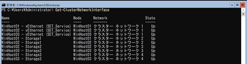 Get-ClusterNetworkInterfaceにてクラスターネットワークの名前を確認