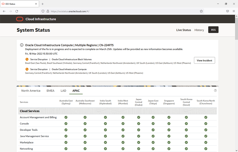 OCI Status