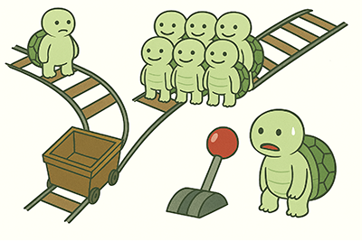 図3：トロッコ問題の概念図（生成AIを使用して作成）