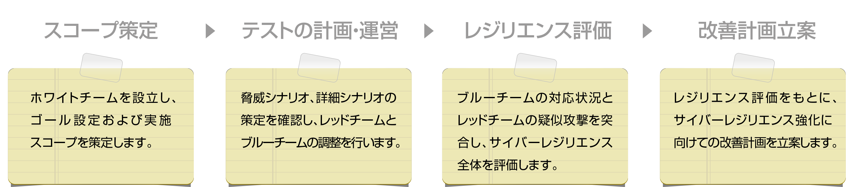 1.スコープ策定：ホワイトチームを設立し、ゴール設定および実施スコープを策定します