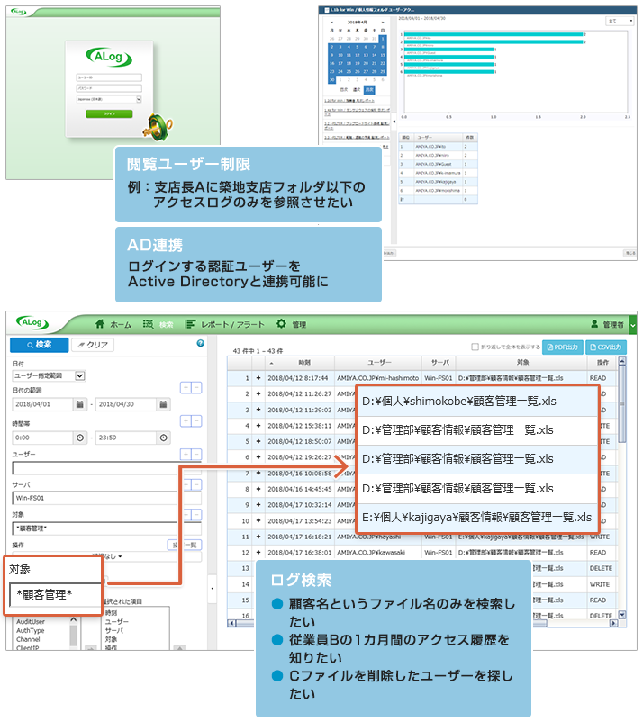 検索・監視集計レポート画面